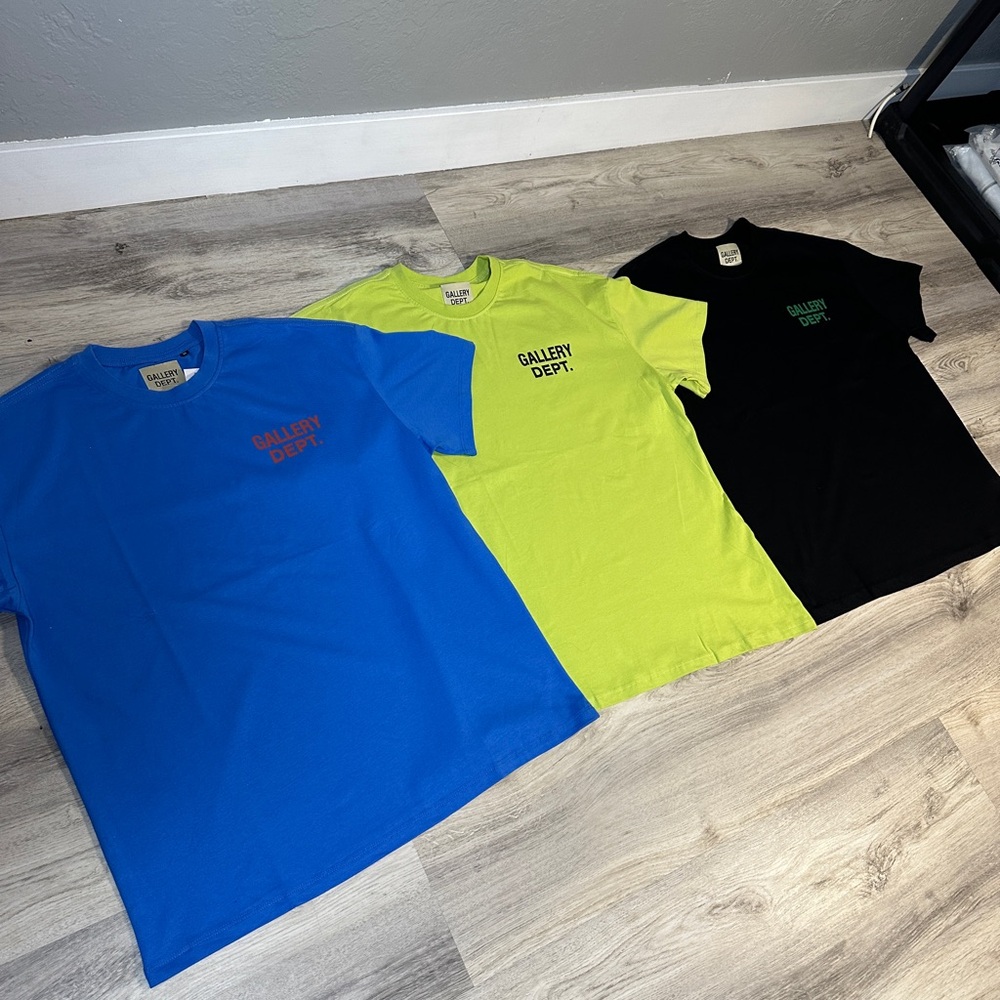 Gallery Dept Vibrant Blue, Neon Yellow, and Classic Black Tees